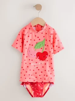 Rose/cerise rouge - Ensemble de bain Sunsafe à manches courtes (3mois à10ans)