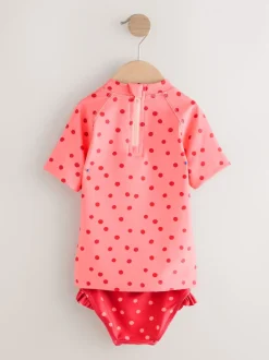 Rose/cerise rouge - Ensemble de bain Sunsafe à manches courtes (3mois à10ans)