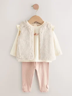 Rose/Crème - Ensemble 3 pièces pour veste, haut et legging en fourrure bébé (0mois-2ans)