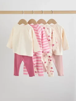 Rose/crème fleur - Ensemble Bébé Manches longues et Leggings 8 Pieces (0mois-2ans)