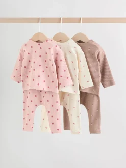Rose/Crème/Marron Imprimé - Ensemble haut à manches longues et leggings 6 pièces (0mois-3ans)