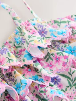 Rose/Jaune Ditsy Fleuri - Bikini à volants (3-16ans)