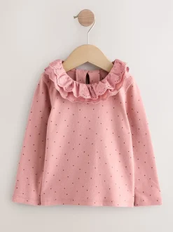 Rose/neutre - Hauts brodés à manches longues (3mois-7ans)