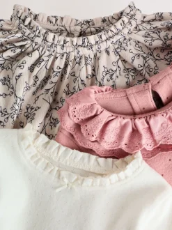 Rose/neutre - Hauts brodés à manches longues (3mois-7ans)