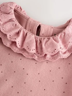 Rose/neutre - Hauts brodés à manches longues (3mois-7ans)