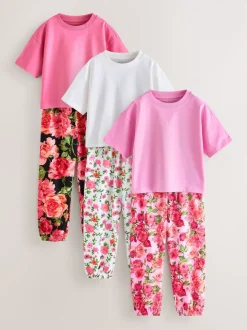 Rose/Noir - Lot de 3 pyjamas fleuris (3-16ans)