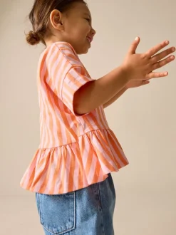 Rose/orange rayé - T-shirt péplum à manches courtes (3mois-7ans)
