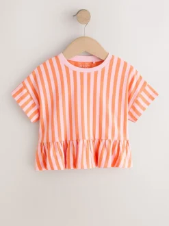 Rose/orange rayé - T-shirt péplum à manches courtes (3mois-7ans)