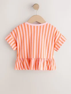 Rose/orange rayé - T-shirt péplum à manches courtes (3mois-7ans)