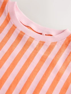 Rose/orange rayé - T-shirt péplum à manches courtes (3mois-7ans)