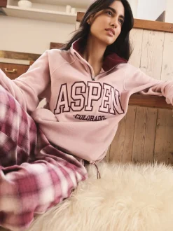 Rose/rouge bordeaux - Polaire graphique à demi-zippée