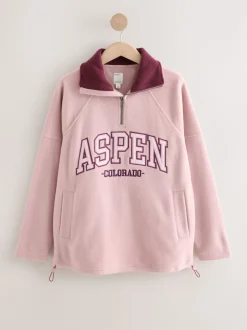 Rose/rouge bordeaux - Polaire graphique à demi-zippée