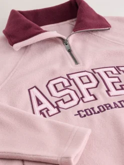 Rose/rouge bordeaux - Polaire graphique à demi-zippée