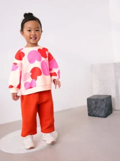 Rose/rouge motif cœurs - Ensemble Sweat-shirt et jogging Coupe ballon (3mois -7ans)