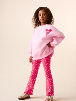 Rose/rouge motif cœurs - Ensemble Sweat-shirt et Leggings évasés (3-16ans)