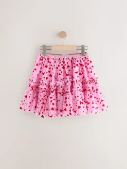 Rose/rouge motif cœurs - Jupe en maille à enfiler (3-16ans)