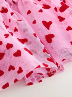 Rose/rouge motif cœurs - Jupe en maille à enfiler (3-16ans)
