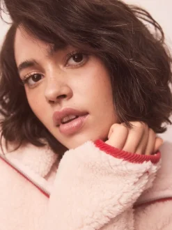 Rose/rouge motif cœurs - Polaire Borg à fermeture éclair