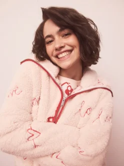 Rose/rouge motif cœurs - Polaire Borg à fermeture éclair