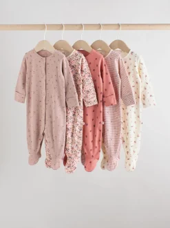 Rose/rouille Ditsy Fleuri - Lot de 5 dors-bien bébé (0-2ans)