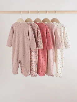 Rose/rouille Ditsy Fleuri - Lot de 5 dors-bien bébé (0-2ans)