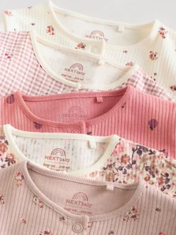 Rose/rouille Ditsy Fleuri - Lot de 5 dors-bien bébé (0-2ans)