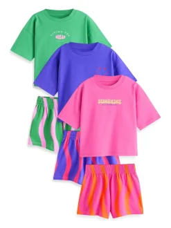Rose/vert imprimé ondulé vif - Pyjama court 3 Pack (3-16ans)