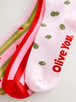 Rose/vert 'Olive You' - Paquet de chaussettes de cheville 4