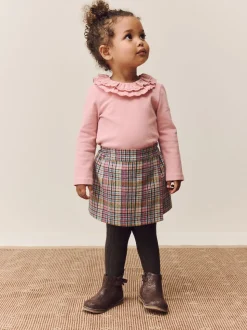 Rose/vison - Ensemble jupe à carreaux et collants (3mois-7ans)