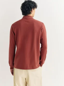 Rouge - Ajustement régulier - Polo à manches longues en piqué