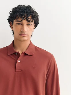 Rouge - Ajustement régulier - Polo à manches longues en piqué