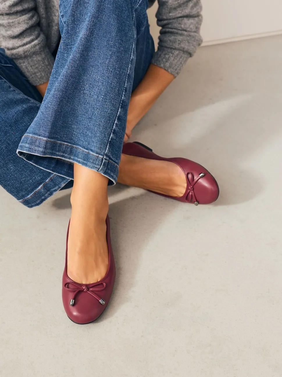 Rouge - Ballerines en cuir à bout rond