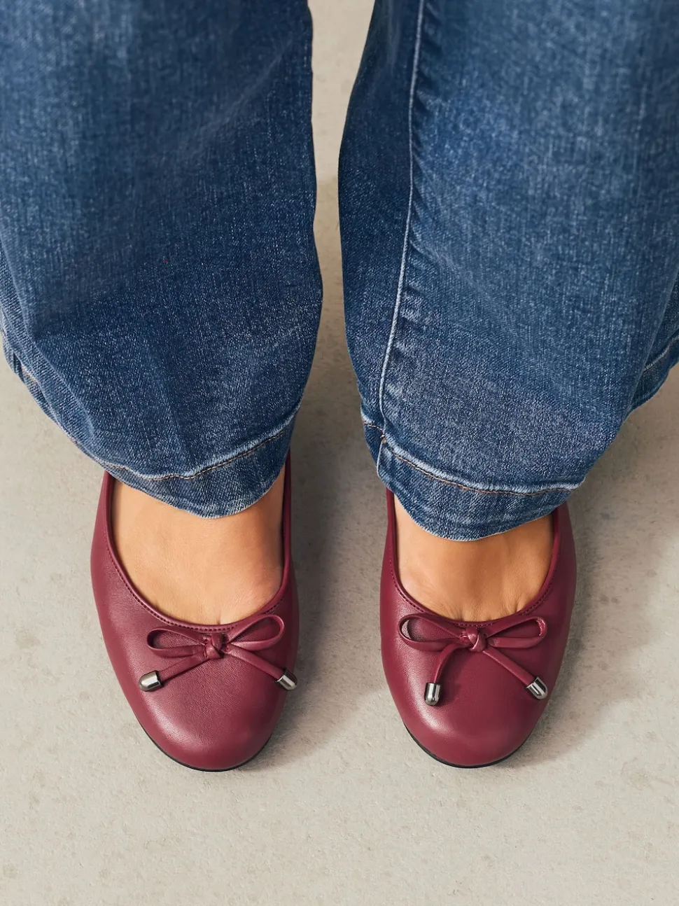 Rouge - Ballerines en cuir à bout rond