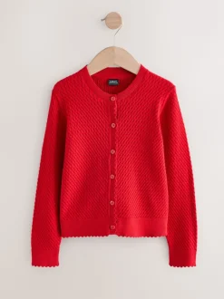 Rouge - Cardigan scolaire en maille torsadée riche en coton (3-16ans)