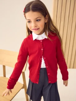 Rouge - Cardigan scolaire à bord festonné Cotton Rich (3-16ans)