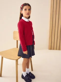 Rouge - Cardigan scolaire à bord festonné Cotton Rich (3-16ans)