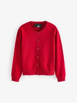 Rouge - Cardigan scolaire à bord festonné Cotton Rich (3-16ans)