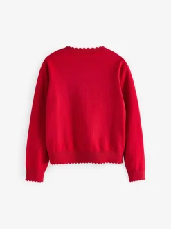 Rouge - Cardigan scolaire à bord festonné Cotton Rich (3-16ans)