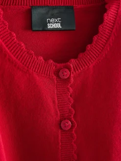 Rouge - Cardigan scolaire à bord festonné Cotton Rich (3-16ans)