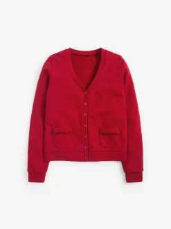 Rouge - Cardigan scolaire en jersey à poches volantées en coton riche (3-16ans)