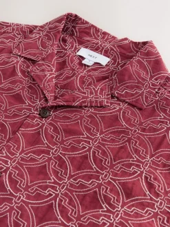 Rouge - Chemise Tile texturée brodée à manches courtes