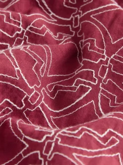 Rouge - Chemise Tile texturée brodée à manches courtes
