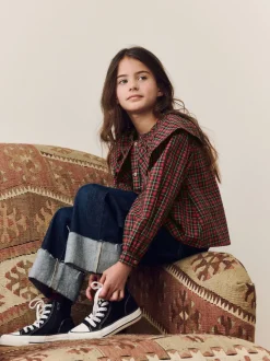 Rouge - Chemisier à carreaux avec col à volants (3-16ans)