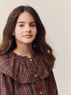 Rouge - Chemisier à carreaux avec col à volants (3-16ans)