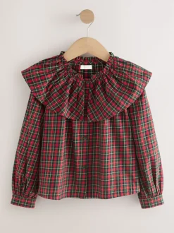 Rouge - Chemisier à carreaux avec col à volants (3-16ans)