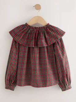 Rouge - Chemisier à carreaux avec col à volants (3-16ans)