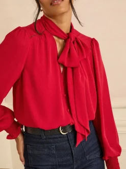 Rouge - Chemisier Love & Roses manches longues à nœud lavallière