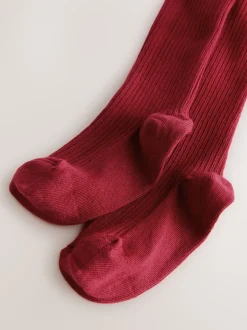Rouge - Collant côtelé en coton majoritaire
