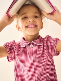 Rouge - Combinaison d'école Vichy en coton riche avec fermeture éclair (3-14ans)