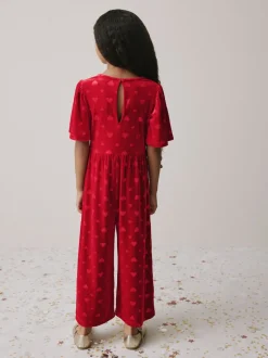 Rouge - Combinaison en velours à motif cœur en relief (3-16ans)